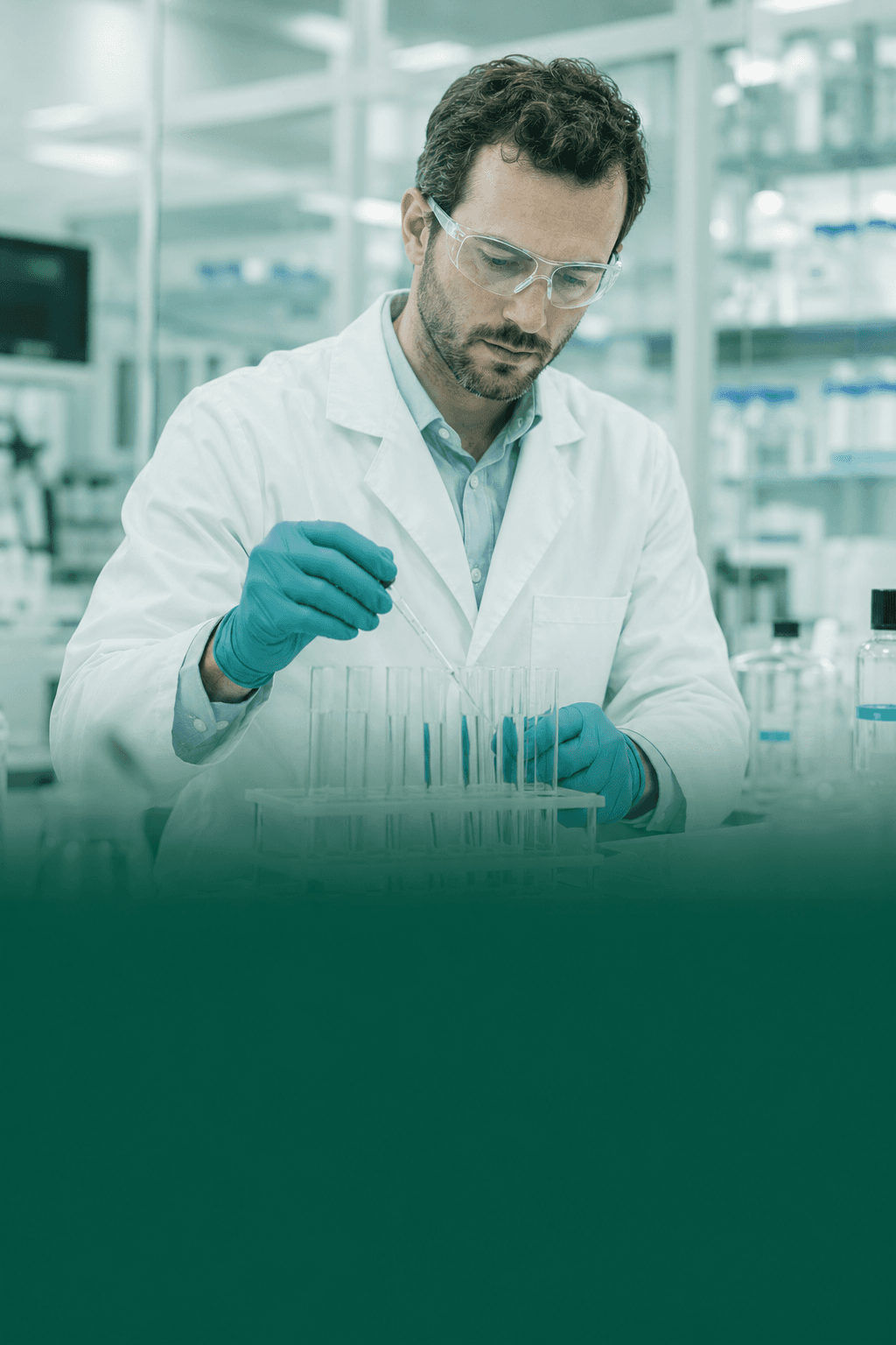 Researcher pipetting samples into test tubes in a laboratory